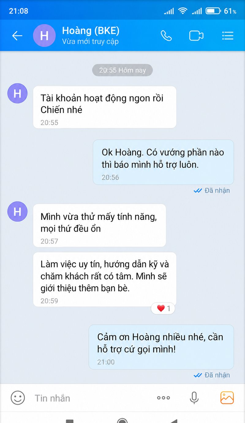 Ảnh chụp phản hồi Hoàng BKE